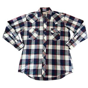 Stagecoach Western Wear Men's Plaid Pearl Snap Button-Up Long Shirt 16 1/2